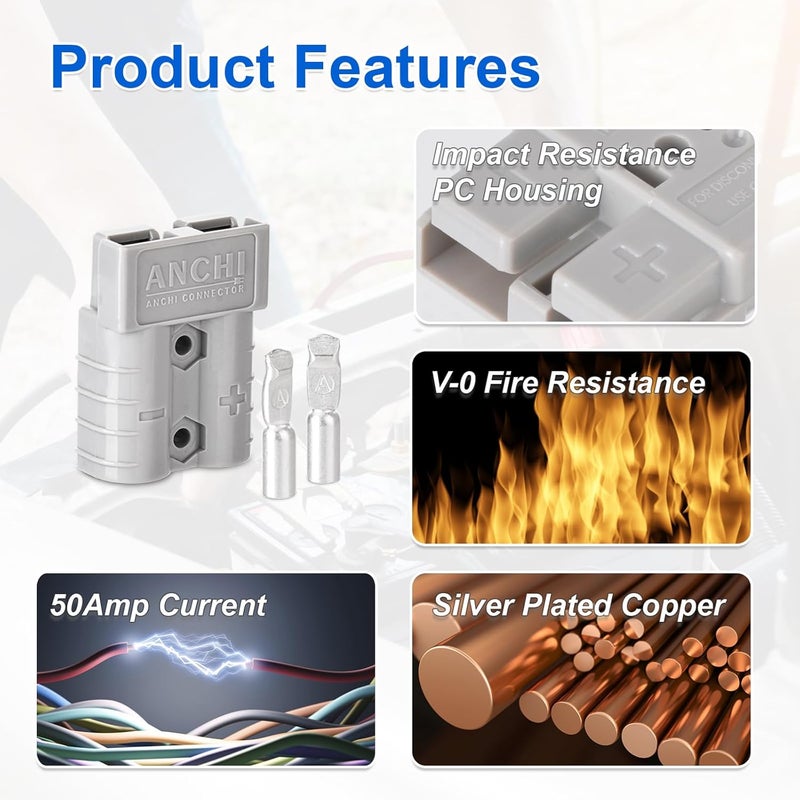 ELFCULB Battery Quick Disconnect Connector 50A Anderson SB50 -Waterproof Plug with Silver Contacts for Solar System/Winch/Truck/Forklift (6Pcs) - Image 5